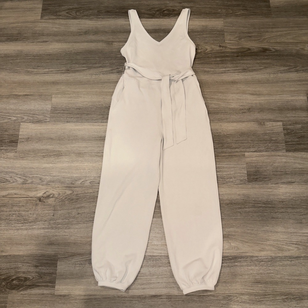 Lululemon Ease of it All V-Neck Jumpsuit White Opal Sleeveless Belted Size 8